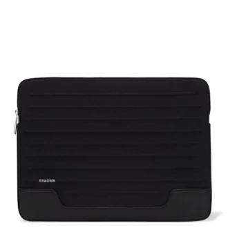 Platt laptopfodral i läder och canvas Hinkväska