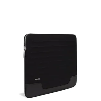 Platt laptopfodral i läder och canvas Hinkväska