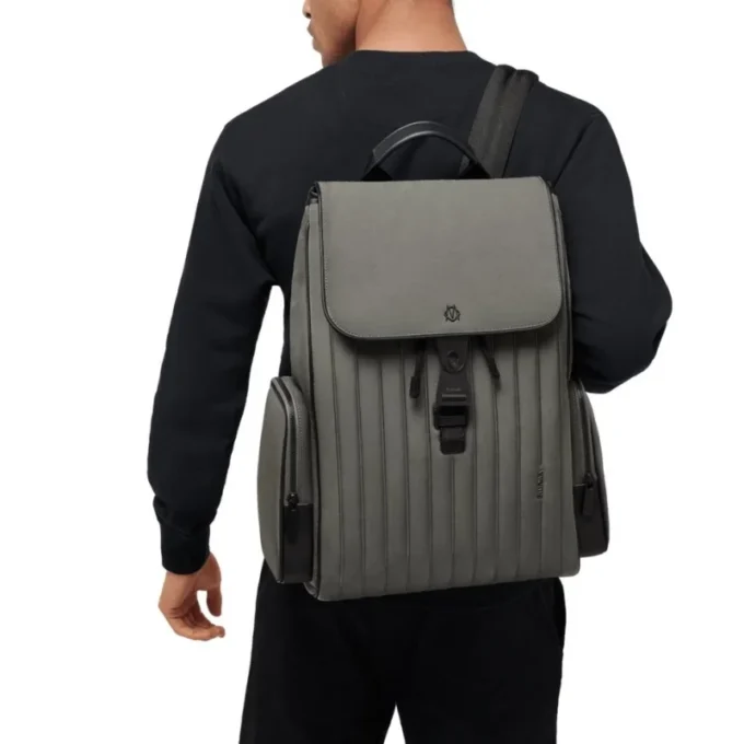 Stor ryggsäck med lock i nylon och läder